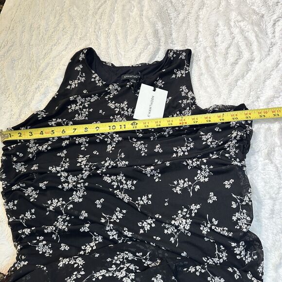 41 Hawthorn 2X Black Floral Sophia Fitted Mesh Midi Dress Ruched Date Night Chic - Picture 11 of 12